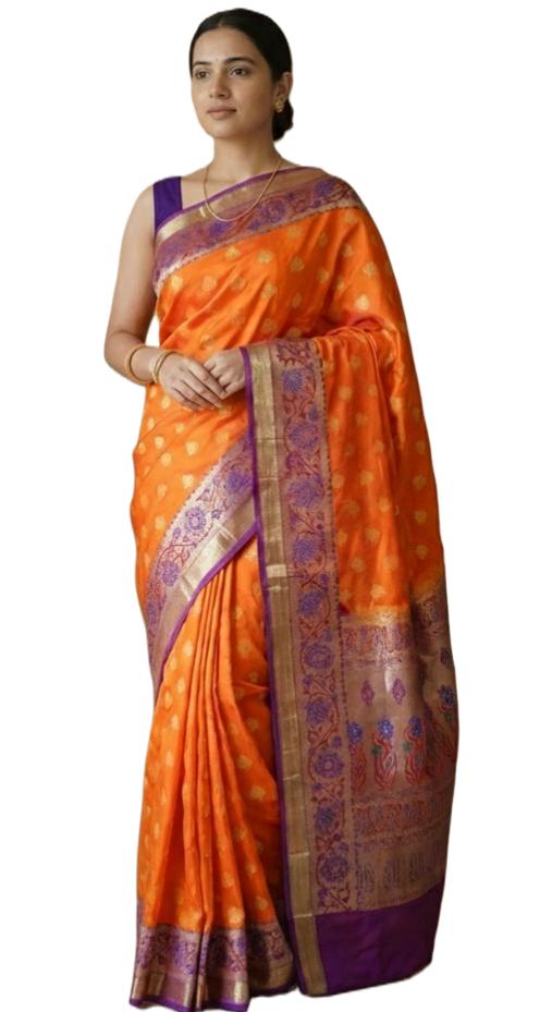 Banarasi Semi Silk Orange