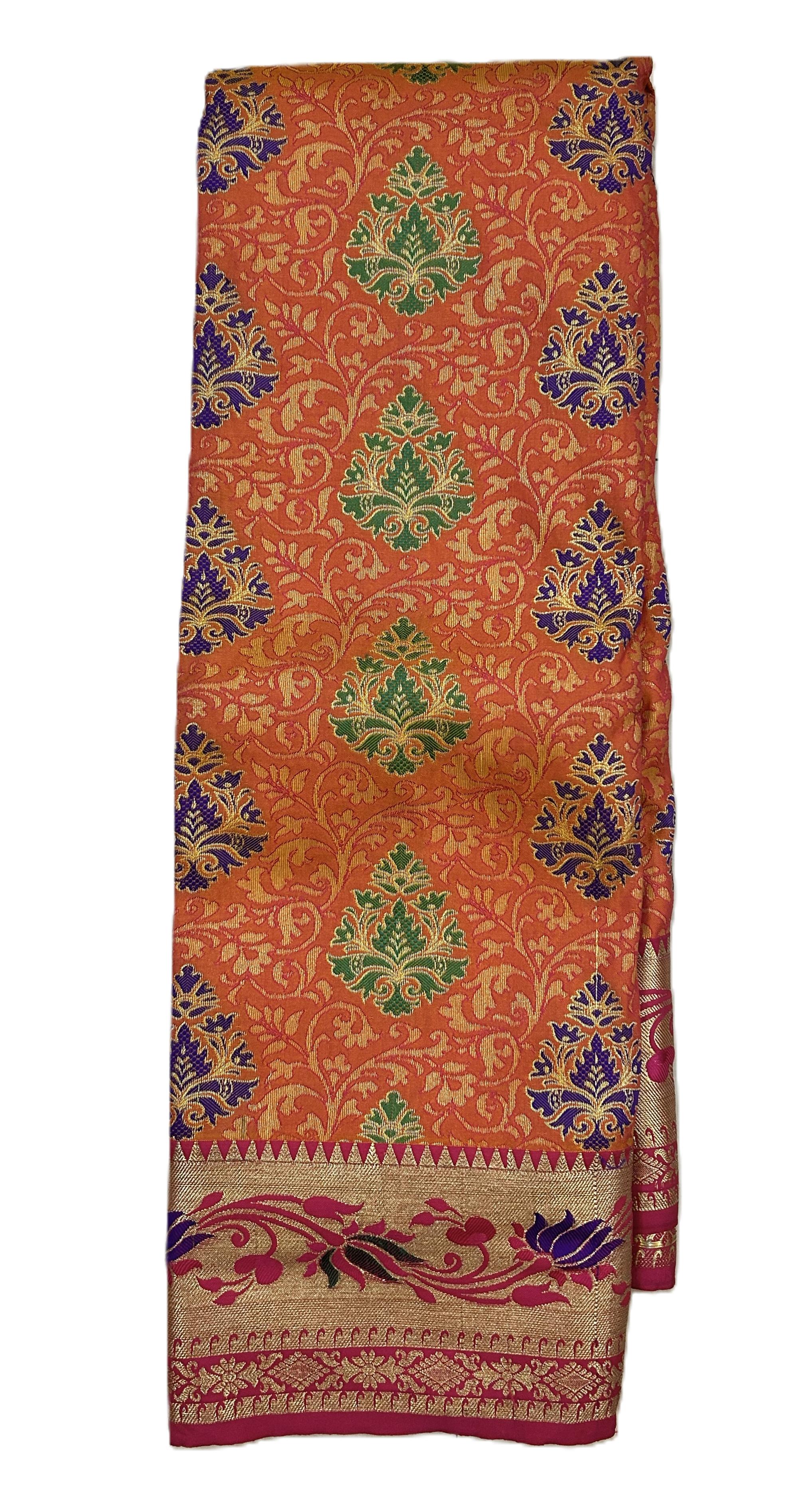 Banarasi Silk Saree, Orange and Pink