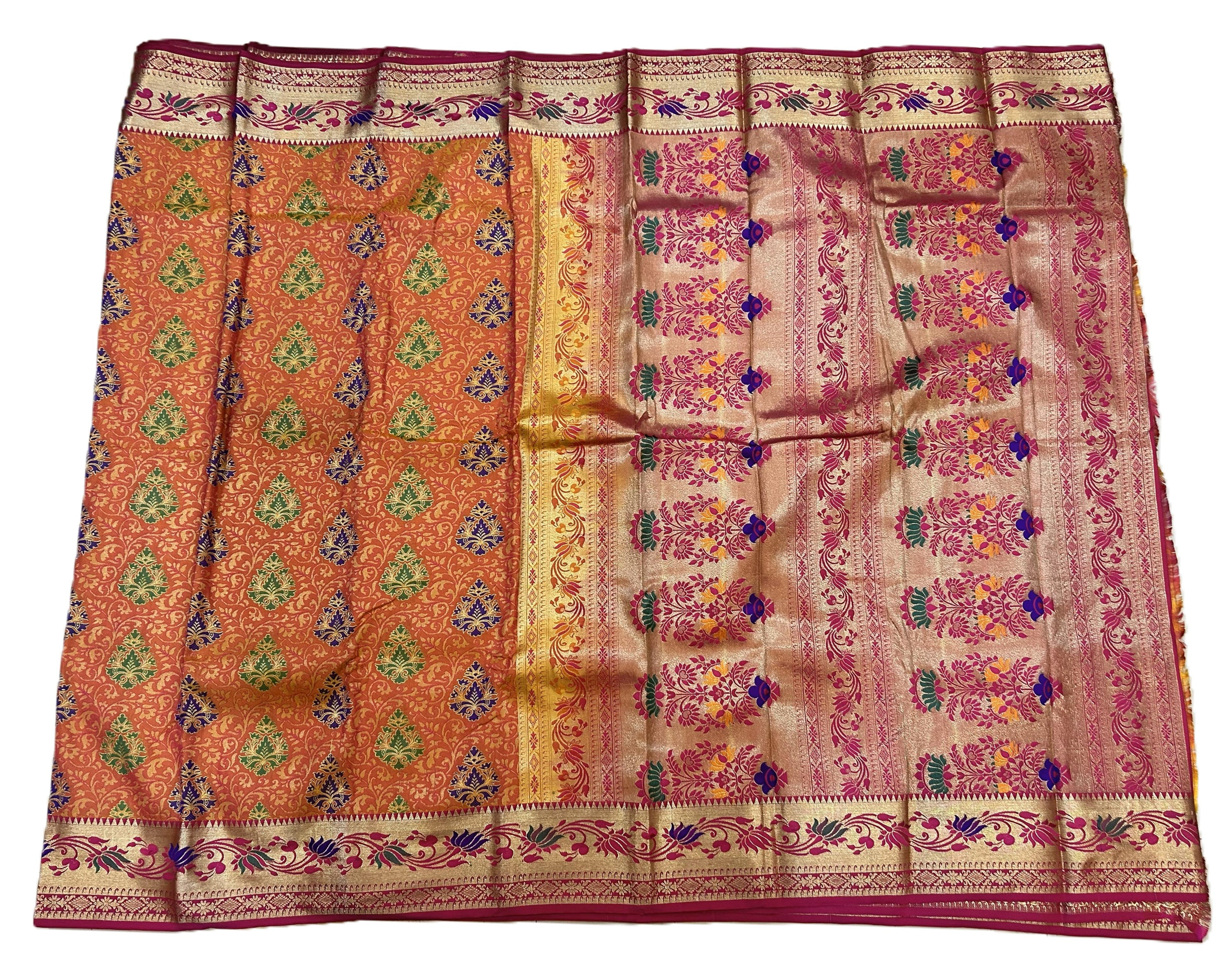 Banarasi Silk Saree, Orange and Pink