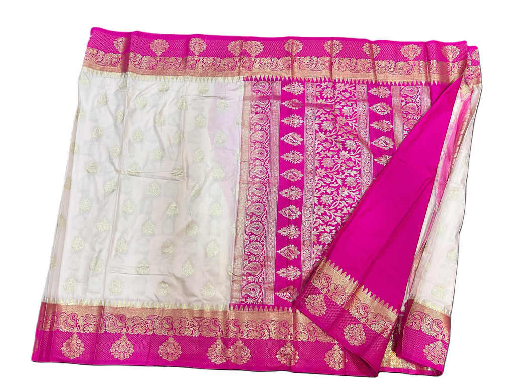 White Banarasi Semi Silk